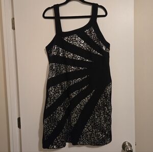 Unique Black and Silver Sparkle Starburst Bodycon Stretch Party Dress Plus Sz 1X